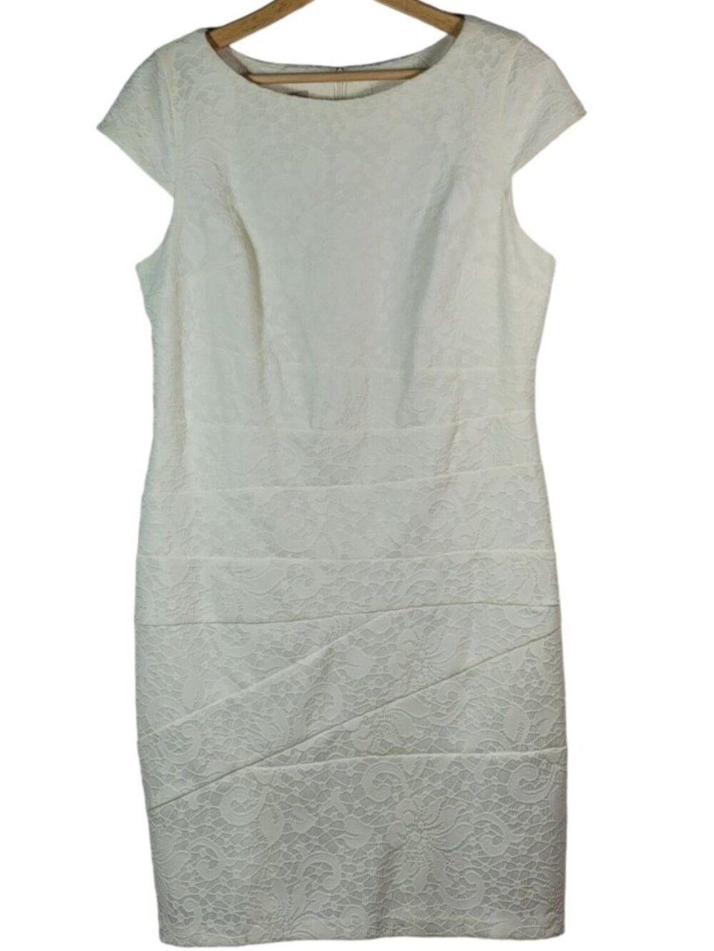 Dress Barn Sheath Dress Cream Size 14 Floral Zip Bridal Cap Sleeve Lace Cocktail